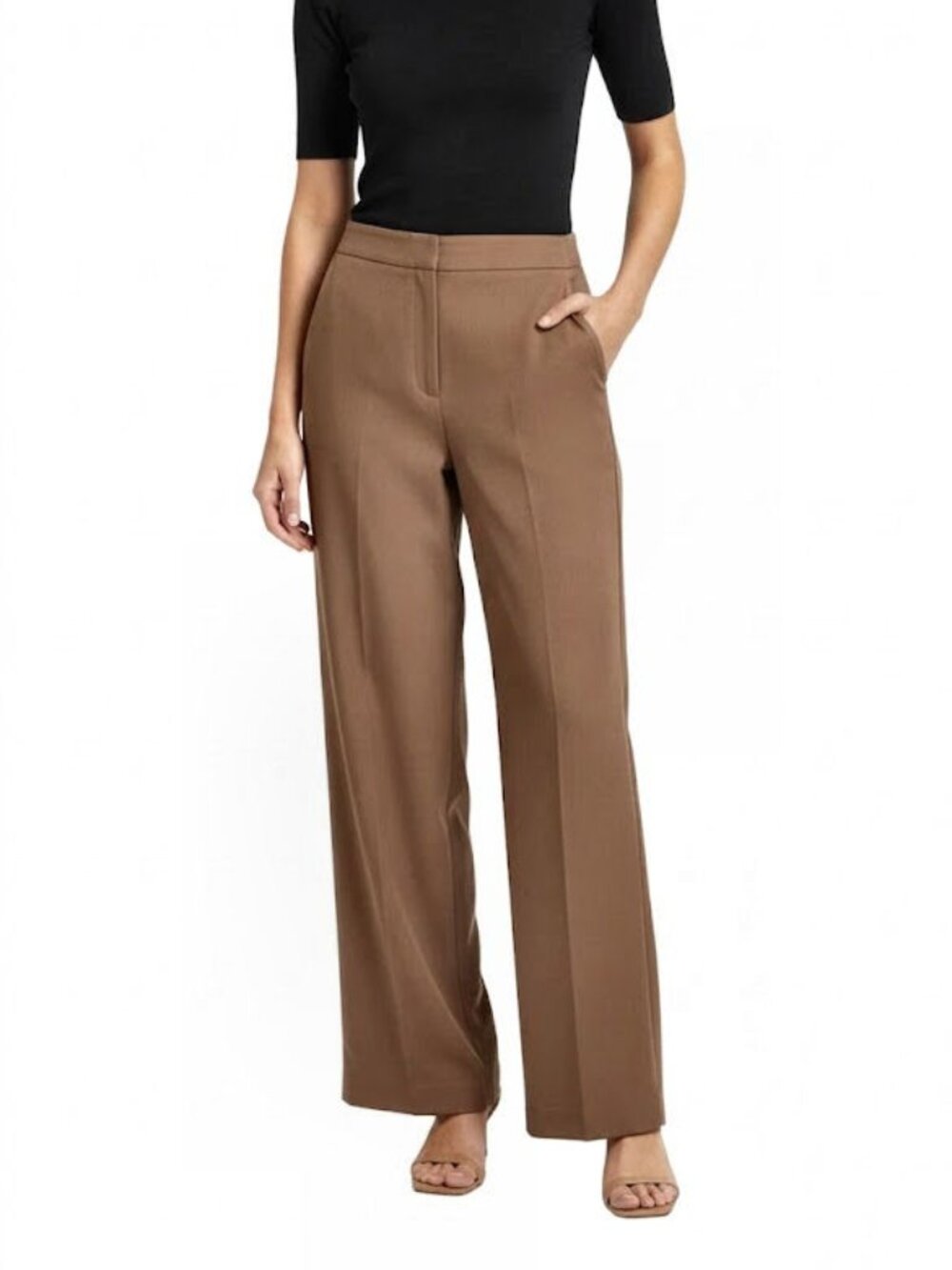 Helmut Lang 100% Wool Wide Leg Trousers, Tan, Womens Size 4